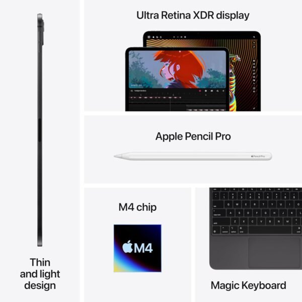 Apple iPad Pro 13-Inch (M4): Built for Apple Intelligence, Ultra Retina XDR Display, 512GB, 12MP Front/Back Camera, LiDAR Scanner, Wi-Fi 6E + 5G Cellular, All-Day Battery Life — Space Black