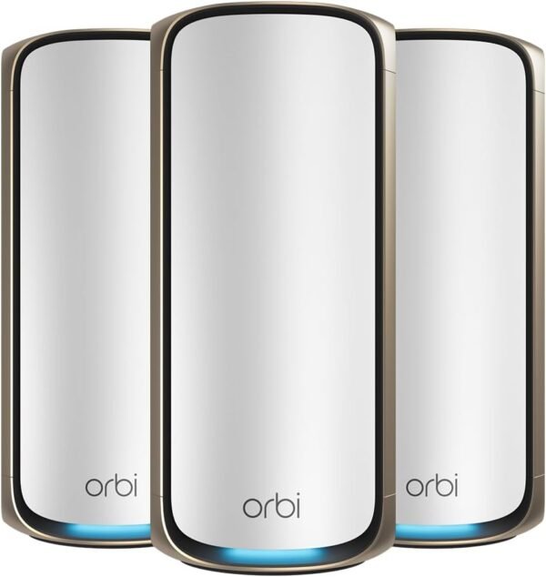 NETGEAR Orbi 970 Series Quad-Band WiFi 7 Mesh Network System (RBE973S), Router + 2 Satellite Extenders, Security Features, Up to 27Gbps, Covers Up to 10,000 sq. ft., 200 Devices, 10 Gig Internet Port