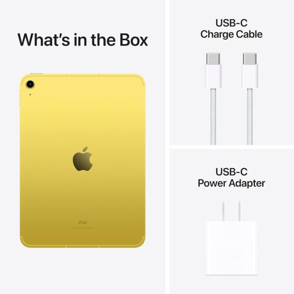 Apple iPad (10th Generation): with A14 Bionic chip, 10.9-inch Liquid Retina Display, 256GB, Wi-Fi 6 + 5G Cellular, 12MP front/12MP Back Camera, Touch ID, All-Day Battery Life – Yellow