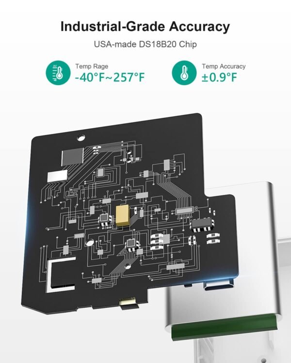 WiFi Thermometer Freezer Alarm, Email Alert, App Notification, Data Record Export, No Subscription Fee, 2 Remote Wireless Temperature Sensors for Refrigerator, Freezer, Hot Tub