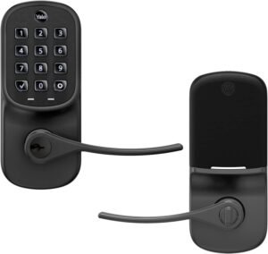 Yale Assure Lever Entry Door Handle with Wi-Fi Connected Physical Keypad, Black Suede Smart Door Lock with Handle, Back-Up Key, ‎YRL216-WF1-BSP