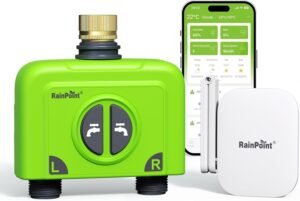RAINPOINT WiFi Water Timer for Garden Hose, 2 Zone Smart RAINPOINT WiFi Water Timer for Garden Hose, 2 Zone Smart Hose Timer WiFi Sprinkler Controller with Antenna Gateway, APP Remote Control, Weather-Based Smart Watering System for Lawn and Yard