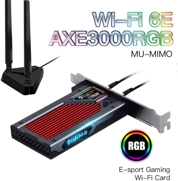 fenvi AX210 WiFi 6E PCI-E WiFi Adapter BT5.2 RGB Gaming 802.11ax ac 160MHz 2.4GHz 5GHz 6GHz Tri-Band 5400Mbps AX210NGW Desktop WiFi Card for PC Windows(Only WiFi 6E Router Antennas Support 6Ghz Band)