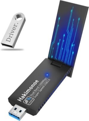 AC1300 USB 3.0 WiFi Adapter for PC, Super-Fast Wireless Network Card Dongle High Gain 5dBi Antenna Dual Band 2.4G/5GHz w/USB Driver for Win 11 10 8.1 8 7 Laptop Desktop, Plug n Play
