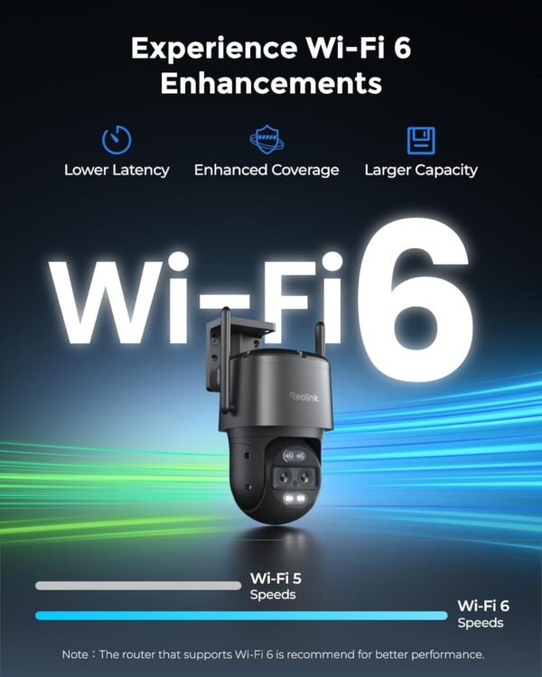 61HlZnyfsgL._AC_SL1500_.jpg REOLINK 4K Wired WiFi Outdoor Camera, 8MP Dual Lens Security Camera, 360 PTZ Camera Auto Tracking, 2.4/5GHz Wi-Fi Smart Person/Vehicle Detection, 6X Hybrid Zoom, Color Night Vision, TrackMix WiFi