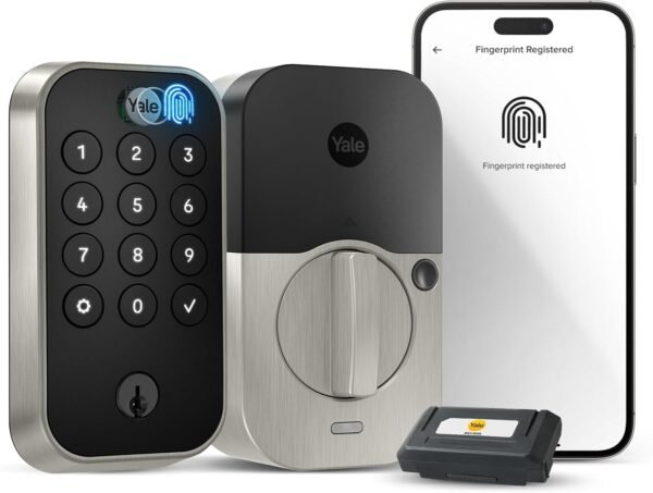 Yale Security Assure Lock 2 Touch Deadbolt, Satin Nickel Keyed Smart Entry Door Lock with Wi-Fi Connected Keypad and Fingerprint Scanner for Code Entry and Remote Access, YRD410-F-WF1-619