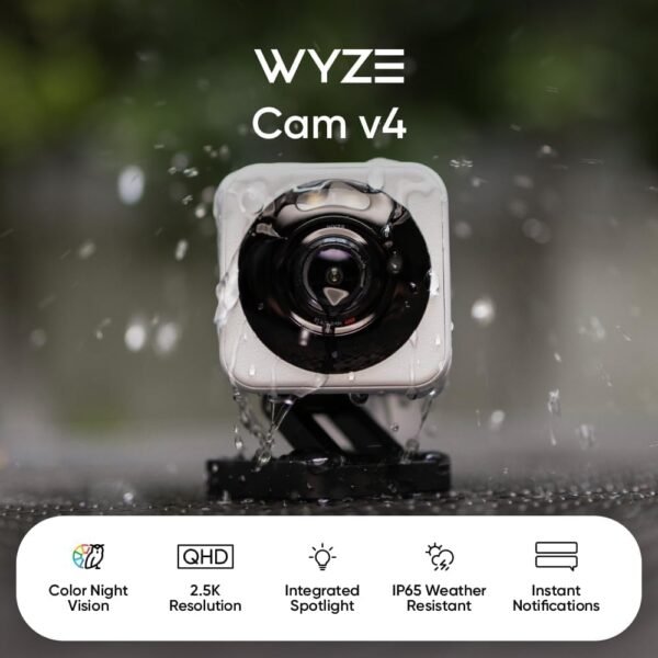 WYZE Cam v4, 2.5K WiFi Security Camera, Indoor/Outdoor Cameras for Home Security, Pet Camera/Baby Monitor, Motion Activated Spotlight/Siren, Color Night Vision, 2-Way Audio, Works with Alexa & Google