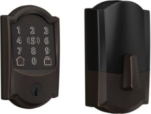 Schlage BE499WB CAM 716 Encode Plus WiFi Deadbolt Smart Lock, Schlage BE499WB CAM 716 Encode Plus WiFi Deadbolt Smart Lock, Keyless Entry Touchscreen Door Lock with Camelot Trim, Aged Bronze