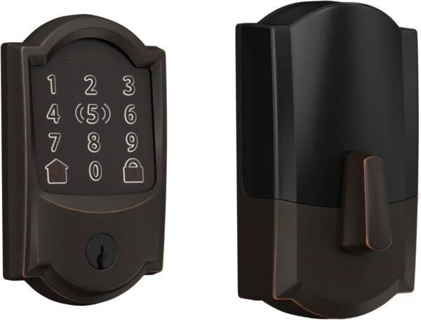 Schlage BE499WB CAM 716 Encode Plus WiFi Deadbolt Smart Lock, Schlage BE499WB CAM 716 Encode Plus WiFi Deadbolt Smart Lock, Keyless Entry Touchscreen Door Lock with Camelot Trim, Aged Bronze