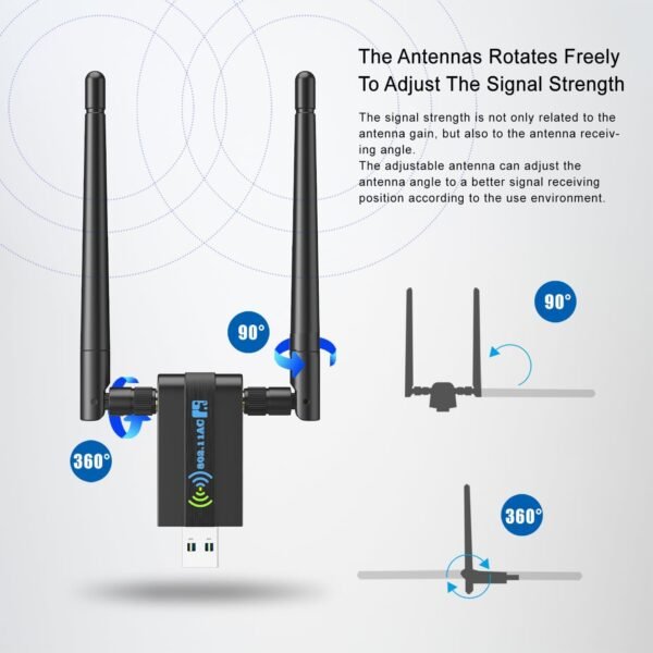 Wireless USB WiFi Adapter for PC: 1300Mbps 5G/2.4G Dual 5dBi High-gain Antennas WiFi Adapter for Desktop PC, Wireless Network Dongle for Windows11/10/7