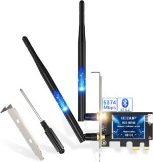 EDUP PCIe WiFi 6E Card Bluetooth 5.2 AX 5400 Mbps EDUP PCIe WiFi 6E Card Bluetooth 5.2 AX 5400 Mbps AX210 Tri-Band 6Ghz/5.8GHz/2.4GHz PCI-E Wireless WiFi Network Adapter Card for Desktop PC Windows10/11 64-bit