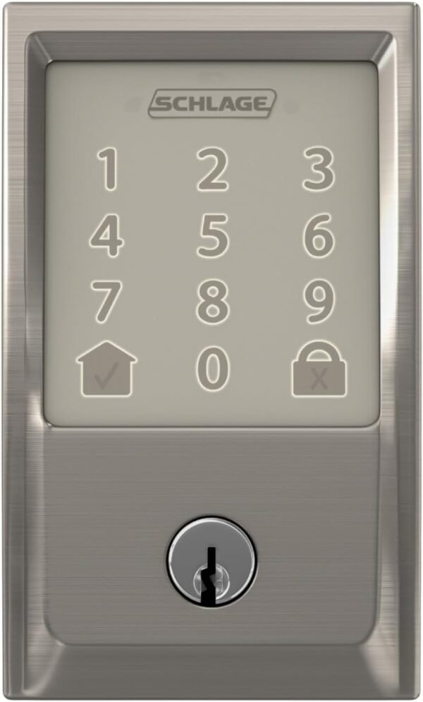 61aHRn4VOWL._AC_SL1500_.jpg Schlage Encode Smart WiFi Deadbolt Lock for Front Door - Keyless Entry with App or Touchscreen - Works with Alexa, Hey Google, & Airbnb - Create Codes for Guests - Satin Nickel Silver