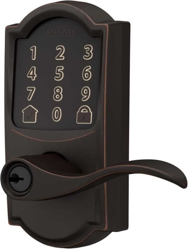 Schlage FE789WB CAM 716 Acc Encode WiFi Accent Lever Smart Lock, Keyless Entry Touchscreen Door Lock with Camelot Trim, Aged Bronze