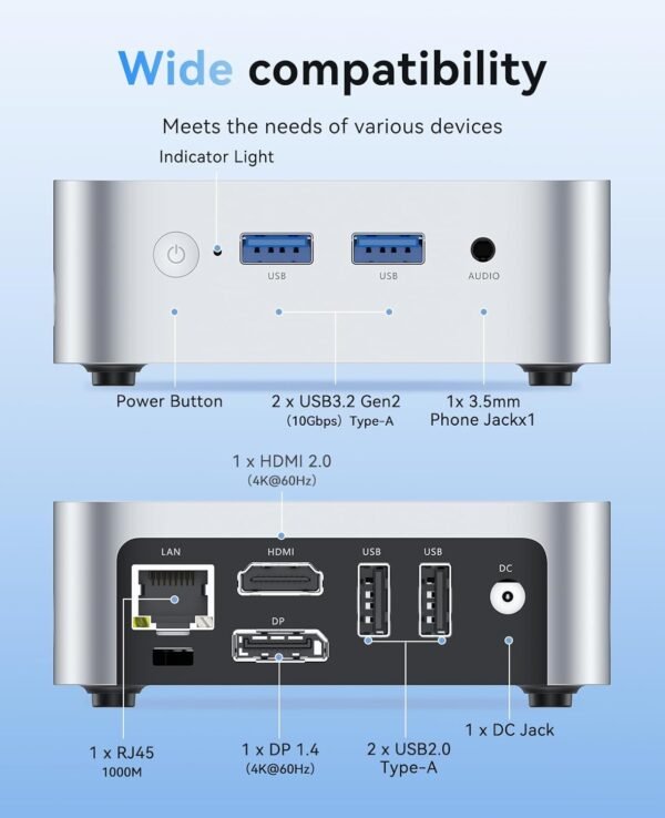 ACEMAGIC Vista V1 Mini Pc, 16GB DDR4 RAM 256GB SSD Mini Computer, 13Th Gen Intel N150 (Beat N100/N95 Up to 3.6Ghz), UHD 4K HDMI DP, Dual WiFi/Bt, Gigabit Ethernet Vesa, Home/Office Micro Pc