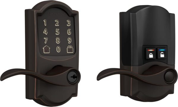 Schlage FE789WB CAM 716 Acc Encode WiFi Accent Lever Smart Lock, Keyless Entry Touchscreen Door Lock with Camelot Trim, Aged Bronze