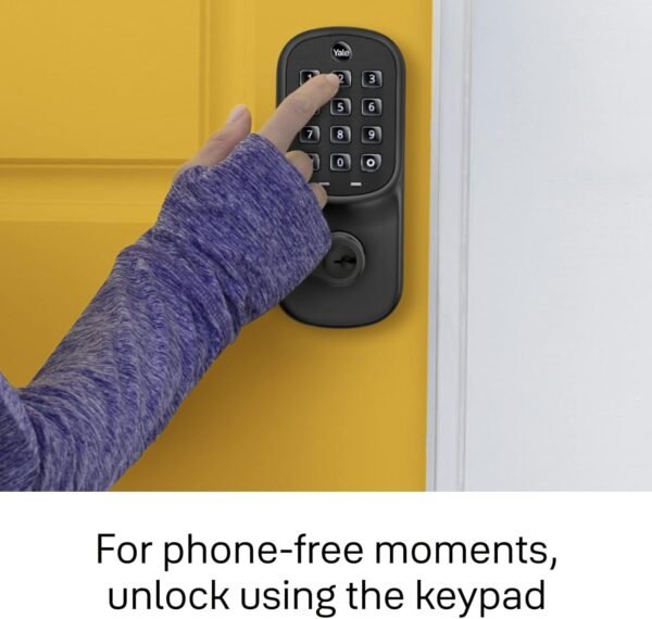 Yale Assure Lever Entry Door Handle with Wi-Fi Connected Physical Keypad, Black Suede Smart Door Lock with Handle, Back-Up Key, ‎YRL216-WF1-BSP