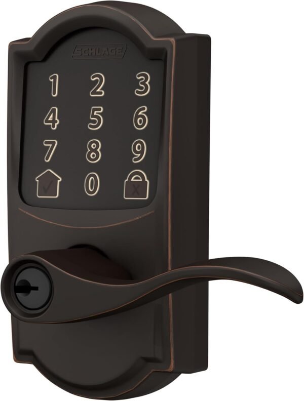 Schlage FE789WB CAM 716 Acc Encode WiFi Accent Lever Smart Lock, Keyless Entry Touchscreen Door Lock with Camelot Trim, Aged Bronze
