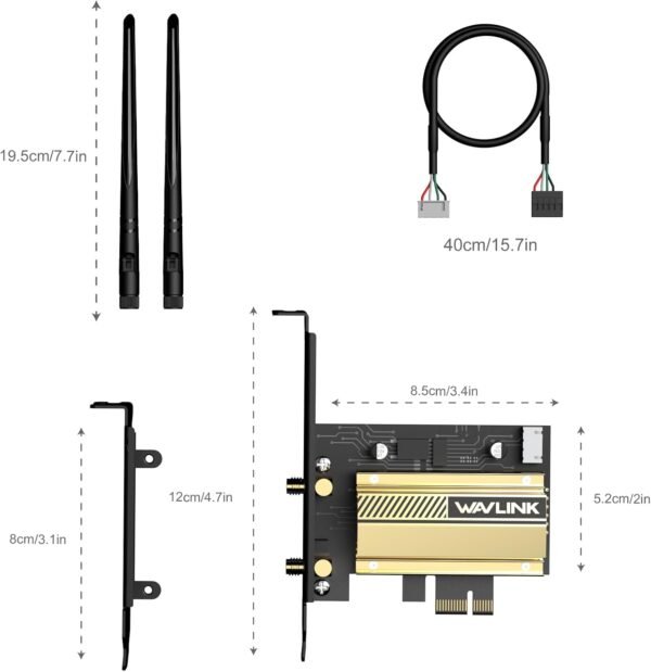 WAVLINK PCIe WiFi 6E WiFi Card, 2025 Tri-Band AX5400 Wireless Network Card with Bluetooth 5.3, AX210 Chip, MU-MIMO, WPA3, OFDMA, Low-Profile Bracket, Heat Sink