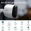 Arlo Pro 5S Spotlight Security Camera 2K HDR | Outdoor | Wireless | Dual-Band Wi-Fi Connects to Strongest Network |12X Zoom, 2-Way Audio, Siren, Color Night Vision,Live Stream(White, 4 Cameras)