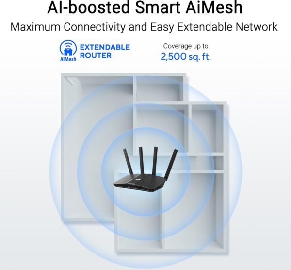 ASUS RT-BE82U Dual-Band WiFi 7 (802.11be) Smart AiMesh Extendable Router, 6500 Mbps, Five 2.5GbE Ports, 4096-QAM, Up to 3 SSIDs for IoT Devices, Parental Controls & VPNs, Advanced Network Security