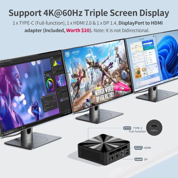 Mini PC, 13th Twin Lake N150 (Beat N100/N95, up to 3.6GHz), 16GB DDR4 RAM 512GB M.2 SSD Dual LAN, Mini Desktop Computers Windows 11, 4K Triple Display, Type-C/WiFi 6/BT5.2/Micro PC for Home Office