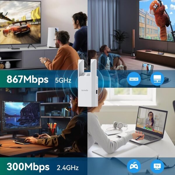 7138sHQsz8L._AC_SL1500_.jpg Tenda WiFi Range Extender AC1200 - WiFi Extender with Gigabit Ethernet Port, 1.2Gbps Home Signal Booster, Dual Band, Up to 1600 Sq & 32 Devices (A18Pro)