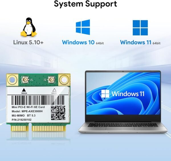 AX210HMW WiFi Card, Wi-Fi 6E Laptop Wireless Card Mini PCIE Interface, Tri-Band Wireless Module for Laptop, 802.11AX WiFi Adapter with Bluetooth 5.3, MU-MIMO, Supports Windows 11/10 (64bit)/Linux