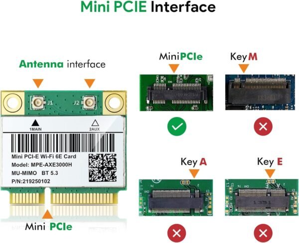 AX210HMW WiFi Card, Wi-Fi 6E Laptop Wireless Card Mini PCIE Interface, Tri-Band Wireless Module for Laptop, 802.11AX WiFi Adapter with Bluetooth 5.3, MU-MIMO, Supports Windows 11/10 (64bit)/Linux
