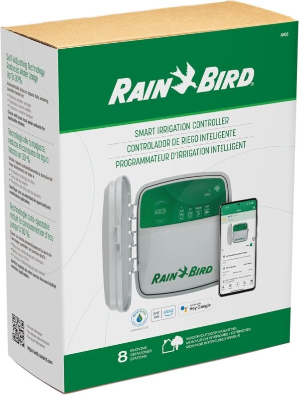 71VGysupVeL._AC_SL1500_.jpg Rain Bird ARC8 App-Based Indoor/Outdoor Smart Irrigation WiFi Timer/Controller, 8-Zone/Station, EPA WaterSense Certified, Compatible with Alexa