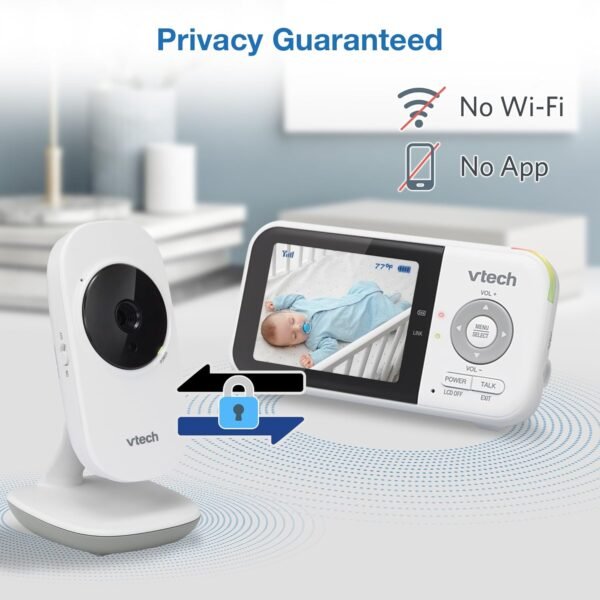 VTech VM819 Baby Monitor with Camera and Audio, 2.8” Screen Portable Baby Camera, Night Vision, 2-Way Audio, Temperature Sensor and Lullabies, Secure Transmission No WiFi, Ideal for Baby/Elderly/Pet