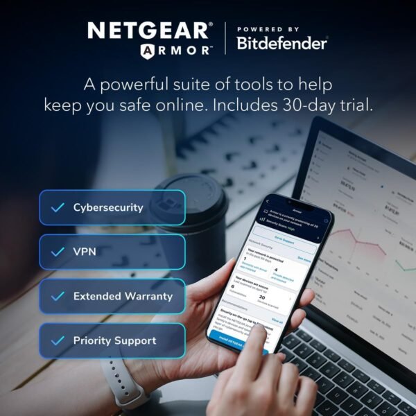 NETGEAR Orbi 770 Series Tri-Band WiFi 7 Mesh Network System (RBE773) - Router + 2 Satellite Extenders, Security Features, Up to 11Gbps, Covers up to 8,000 sq. ft., 100 Devices, 2.5 Gig Internet Port