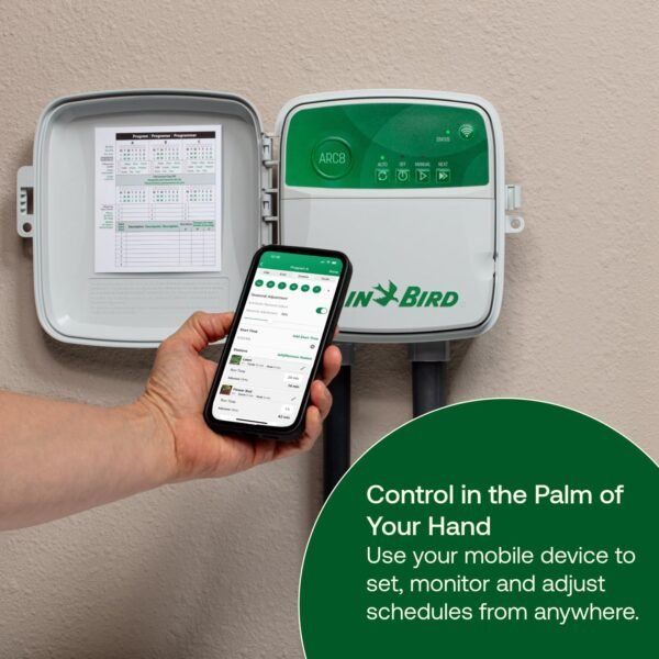 71e-oSqXOXL._AC_SL1500_.jpg Rain Bird ARC8 App-Based Indoor/Outdoor Smart Irrigation WiFi Timer/Controller, 8-Zone/Station, EPA WaterSense Certified, Compatible with Alexa