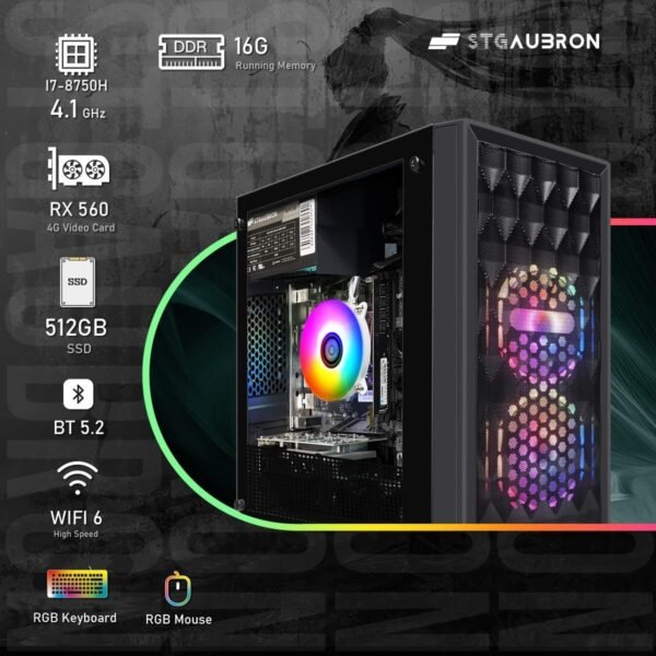 71oEiQcHCpL._AC_SL1200_.jpg STGAubron Gaming PC Computer Desktop, Radeon RX 560 4G, Intel Core I7 8th up to 4.1GHz, 16G DDR4, 512G SSD, WiFi 6 & BT 5.2, RGB Fan x2, Windows 11 Home