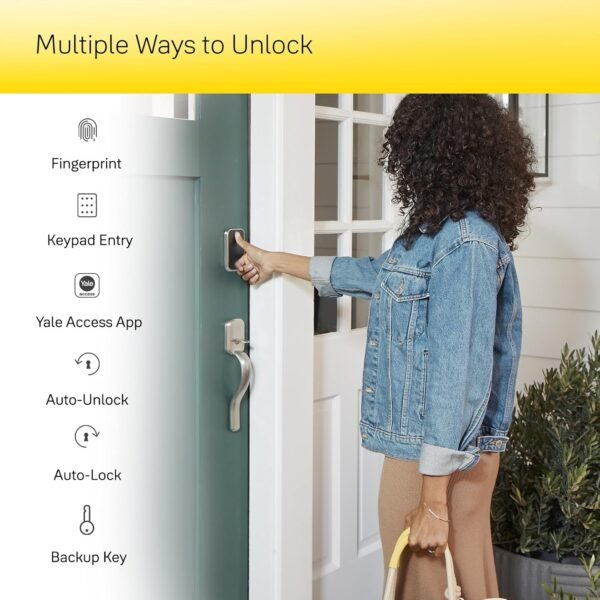 Yale Security Assure Lock 2 Touch Deadbolt, Satin Nickel Keyed Smart Entry Door Lock with Wi-Fi Connected Keypad and Fingerprint Scanner for Code Entry and Remote Access, YRD410-F-WF1-619