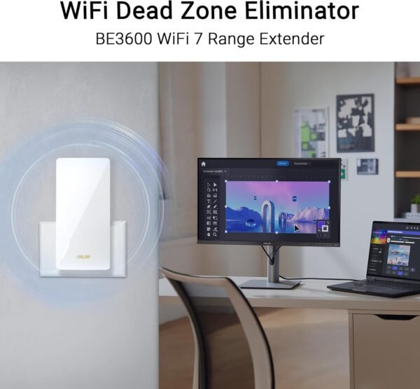 ASUS RP-BE58 BE3600 Dual Band WiFi 7 (802.11be) Range Extender, AiMesh Extender for Seamless mesh WiFi; Works with Any WiFi Router