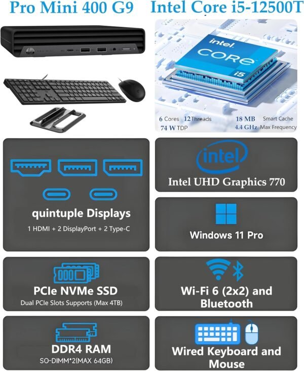 811rqIslYzL._AC_SL1500_.jpg HP Pro Mini 400 G9 Business Mini Desktop Computer, Intel 6-Core i5-12500T (Beat i7-11700T), 16GB DDR4 RAM, 512GB PCIe SSD, WiFi 6, Bluetooth, 2 Type-C, HDMI, 2 DisplayPort, Windows 11 Pro, Vent-Hear