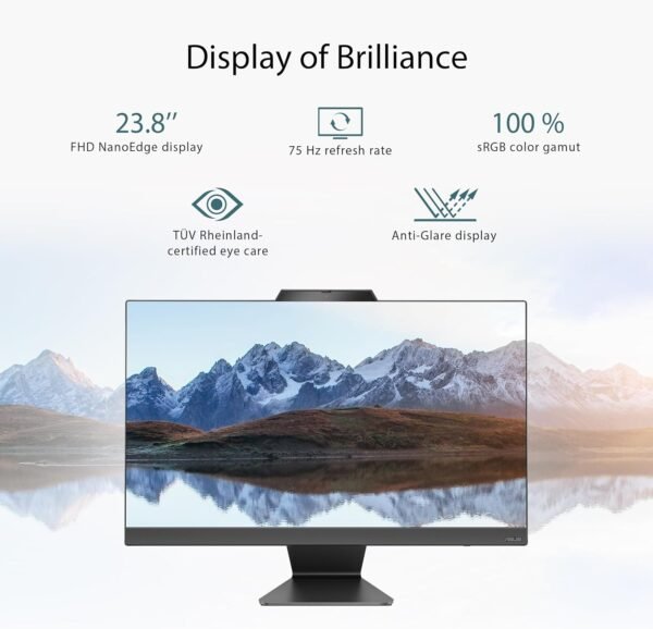 ASUS M3402 All-in-One, 23.8” FHD Display, AMD Ryzen™ 3 7320U Processor, 8GB RAM, 512GB SSD, Windows 11 Home, Kensington Lock, Black, M3402WFA-PB303