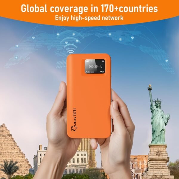 RoamWiFi 4G LTE Portable Hotspot - 10GB US + 1GB Global Data (30 Days), 10 Devices, 170+ Countries, No SIM/Contract - Travel, Home, Gaming (02 RoamWiFi 4G Hotspot【10G USA + 1G Global Data】)