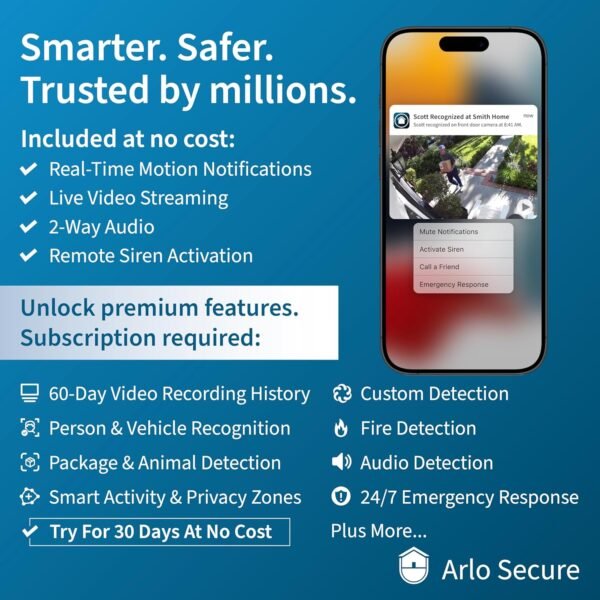 Arlo Pro 5S Spotlight Security Camera 2K HDR | Outdoor | Wireless | Dual-Band Wi-Fi Connects to Strongest Network |12X Zoom, 2-Way Audio, Siren, Color Night Vision,Live Stream(White, 4 Cameras)