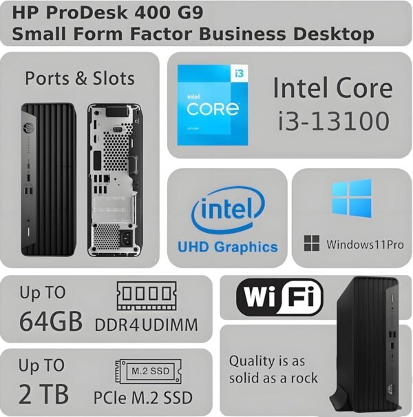 HP ProDesk 400 G9 SFF Business Desktop Computer, Latest 13th Gen Intel Core i3-13100, 16GB RAM, 512GB PCle SSD, Dual 4K Display Support, USB-C, HDMl, RJ-45, Wi-Fi, Wired Keyboard & Mouse, Win11 Pro
