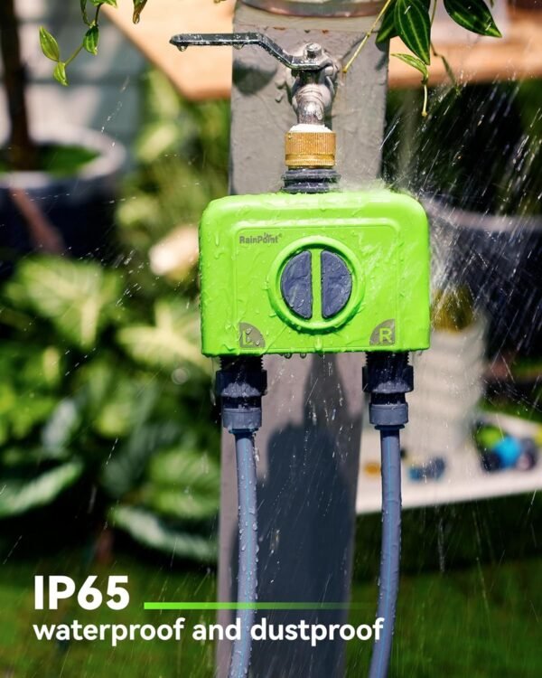 81DFlmj1ulL._AC_SL1500_.jpg RAINPOINT WiFi Water Timer for Garden Hose, 2 Zone Smart Hose Timer WiFi Sprinkler Controller with Antenna Gateway, APP Remote Control, Weather-Based Smart Watering System for Lawn and Yard