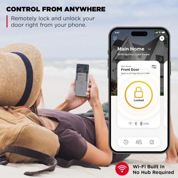 Kwikset Halo Wi-Fi Smart Lock, Keyless Entry Door Deadbolt, Geofence Auto-Unlock, Grade AAA Certified, No Hub Easy Install, Satin Nickel Lifetime Finish Warranty, Backlit Keypad