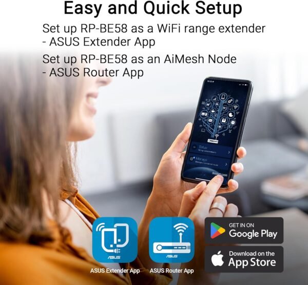 ASUS RP-BE58 BE3600 Dual Band WiFi 7 (802.11be) Range Extender, AiMesh Extender for Seamless mesh WiFi; Works with Any WiFi Router