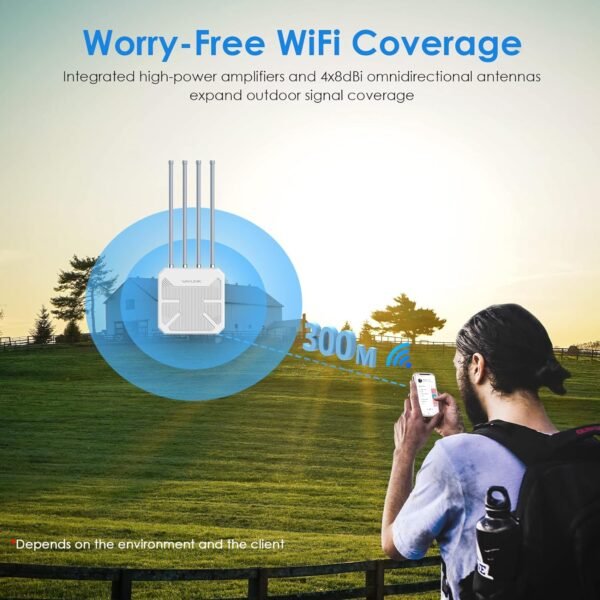 WAVLINK AX1800 Outdoor WiFi 6 Extender, IP67 Weatherproof Outdoor Access Point, High Power Long Range WiFi Extender Signal Booster, 4x8dBi Antennas, Compatible Starlink for Farm, Yard, RV, Campsite