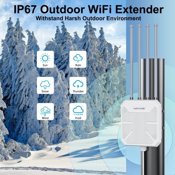 WAVLINK AX1800 Outdoor WiFi 6 Extender, IP67 Weatherproof Outdoor Access Point, High Power Long Range WiFi Extender Signal Booster, 4x8dBi Antennas, Compatible Starlink for Farm, Yard, RV, Campsite