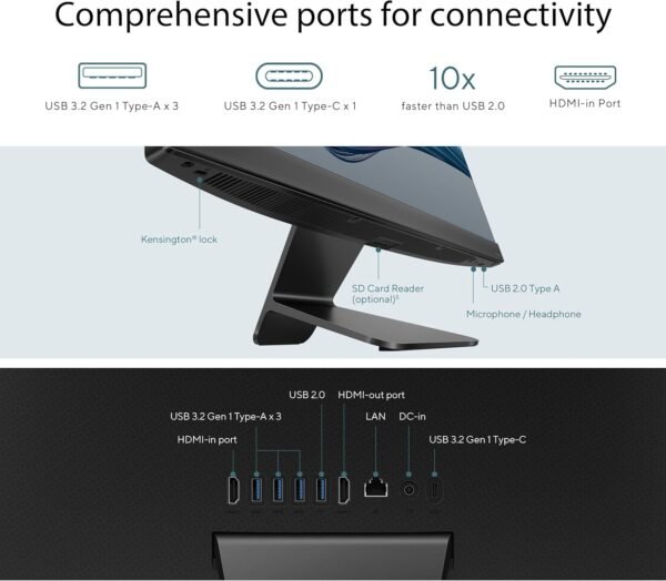 ASUS M3402 All-in-One, 23.8” FHD Display, AMD Ryzen™ 3 7320U Processor, 8GB RAM, 512GB SSD, Windows 11 Home, Kensington Lock, Black, M3402WFA-PB303