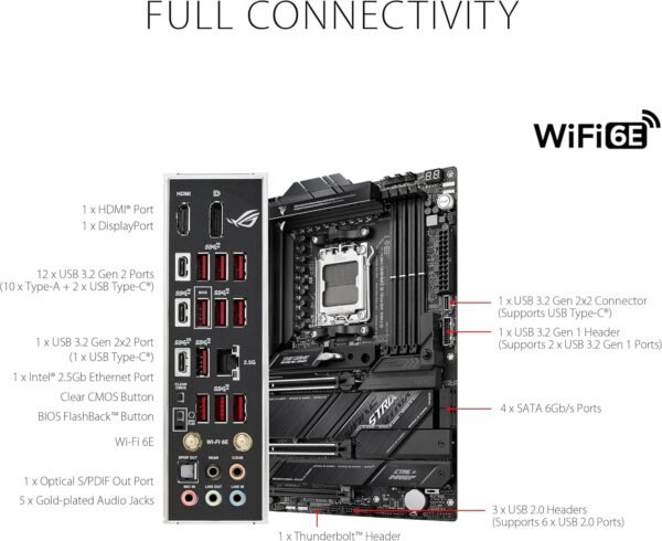 ASUS ROG Strix X670E-E Gaming Socket AM5(LGA 1718) Ryzen 7000 ATX Motherboard(18+2 Power Stages,PCIe® 5.0, DDR,4xM.2 Slots,USB 3.2 Gen 2x2, WiFi 6E,PCIe Slot Q-Release, M.2 Q-Latch)