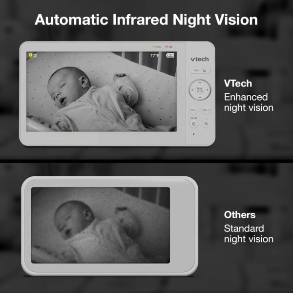VTech [2025 Upgrade Baby Monitor with 7" IPS Screen, Pan Tilt Zoom Camera, No WiFi Video Baby Monitor with Camera and Audio, Multi-Color Night Light, 2-Way Talk, Lullabies, Advanced HQ Max