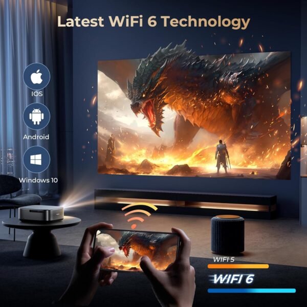 [1000 ANSI & Audio by DBX-TV] Alvar 4K Projector with WiFi 6 and Bluetooth, 30W Speakers, NetfIix Certified & DoIby Audio Outdoor Proyector, Auto Focus Native 1080P Smart Projector, Black