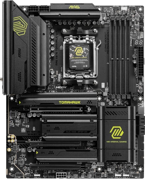 MSI MAG X870 Tomahawk WiFi Gaming Motherboard (AMD Ryzen 9000/8000/7000 Series Processors, AM5, DDR5, PCIe 5.0, M.2 Gen5, SATA 6Gb/s, USB 40Gbps, HDMI/DP, Wi-Fi 7, Bluetooth 5.4, 5Gbps LAN, ATX)